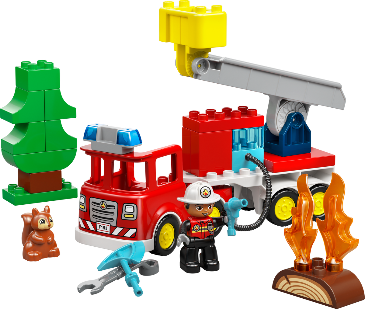 Fire Truck with Hose and Firefighter