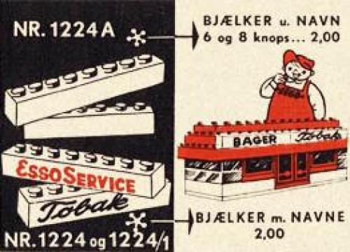 8 Danish Named Beams LEGO Supplemental set (#1224.1-1, 1955)