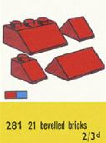 1 x 2 and 3 x 2 Sloping Bricks, Blue LEGO set (#281-2, 1959)