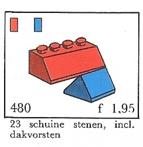 Slopes and Slopes Double 2 x 4, Red (System) LEGO set (#480-6, 1966)