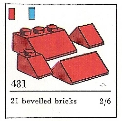 Slopes and Slopes Double 2 x 3 and 2 x 1, Red (The Building Toy) LEGO set (#481-3, 1966)