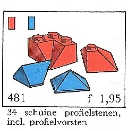 Slopes Regular, Double, Angle, Valley and Corner, Red (System) LEGO set (#481-5, 1966)