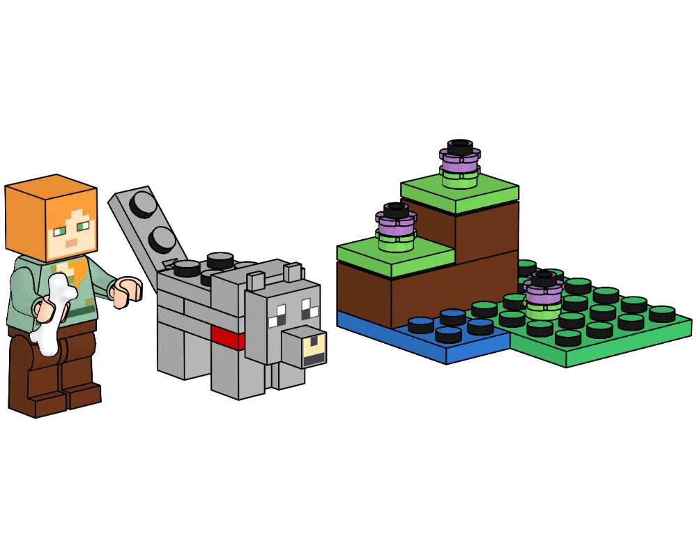 Alex with Wolf LEGO Minecraft set (#662404-1, 2024)
